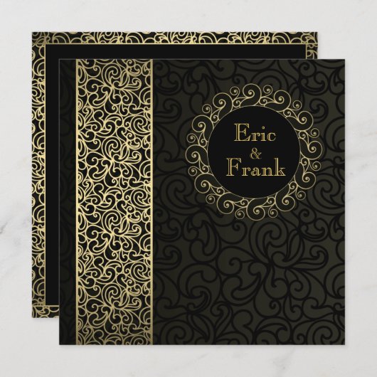 ブラック金ゴールドエレガントフォーマル結婚式招待状 招待状 (正面/裏面)