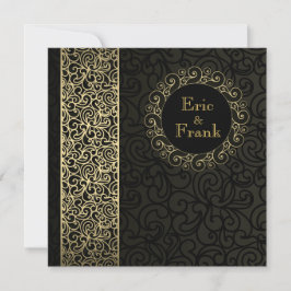 ブラック金ゴールドエレガントフォーマル結婚式招待状 招待状