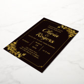 ブラック金ゴールドエレガントフローラ華美ヴィンテージ結婚式 箔招待状 (回転した状態)