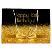 ブラック金ゴールドエレガントボウ名Sweet 16 ラージペーパーバッグ (裏面)