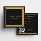 ブラック金ゴールドエレガントミニマルQRコード スクエア名刺