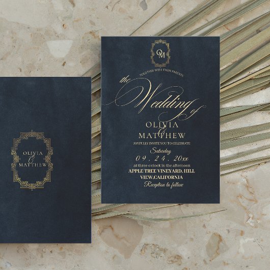 ブラック金ゴールドエレガントミニマ結婚リスト 招待状