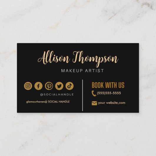ブラック金ゴールドエレガントメイクアップアーティスト名刺 名刺 (裏面)