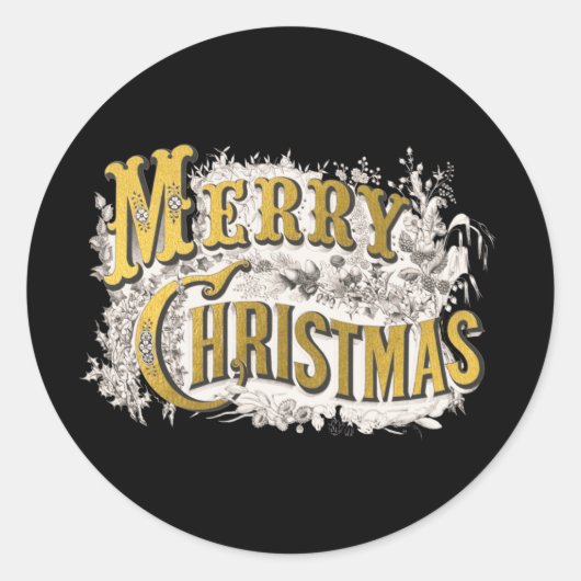 ブラック金ゴールドエレガントメリークリスマス素朴ヴィンテージ ラウンドシール (正面)