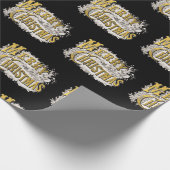 ブラック金ゴールドエレガントメリークリスマス素朴ヴィンテージ ラッピングペーパー (角)
