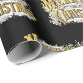 ブラック金ゴールドエレガントメリークリスマス素朴ヴィンテージ ラッピングペーパー (ロールコーナー)