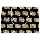 ブラック金ゴールドエレガントメリークリスマス素朴ヴィンテージ ラージペーパーバッグ (正面)