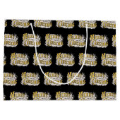 ブラック金ゴールドエレガントメリークリスマス素朴ヴィンテージ ラージペーパーバッグ (裏面)