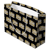 ブラック金ゴールドエレガントメリークリスマス素朴ヴィンテージ ラージペーパーバッグ (裏面アングル)