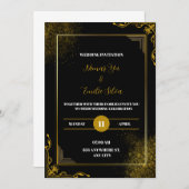 ブラック金ゴールドエレガントモダン結婚式招待状 招待状 (正面/裏面)
