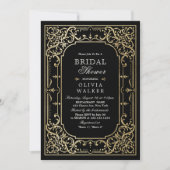 ブラック金ゴールドエレガントロマンチックヴィンテージブライダルシャワー 招待状 (正面)