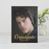 ブラック金ゴールドエレガント写真卒業パーティー 招待状 (スタンド正面)