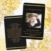 ブラック金ゴールドエレガント写真葬儀祈りの言葉 名刺