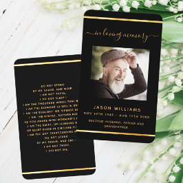 ブラック金ゴールドエレガント写真葬儀祈りの言葉 名刺