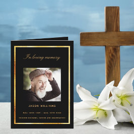 ブラック金ゴールドエレガント写真葬儀 サンキューカード