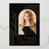 ブラック金ゴールドエレガント大学院修士課程修了 箔招待状 (正面)