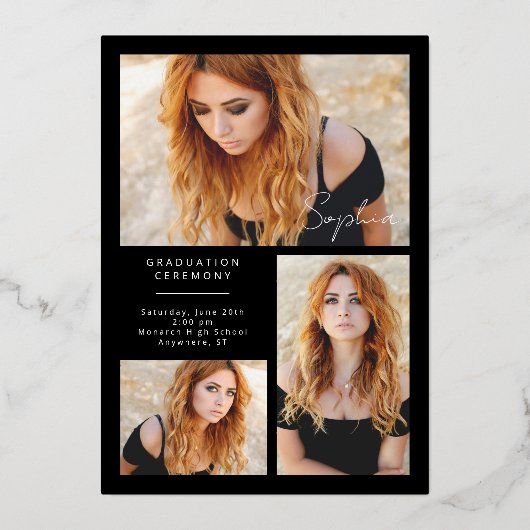 ブラック金ゴールドエレガント大学院修士課程修了 箔招待状 (裏面)