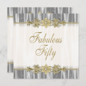 ブラック金ゴールドエレガント女性50thバースデーパーティー 招待状 (正面/裏面)