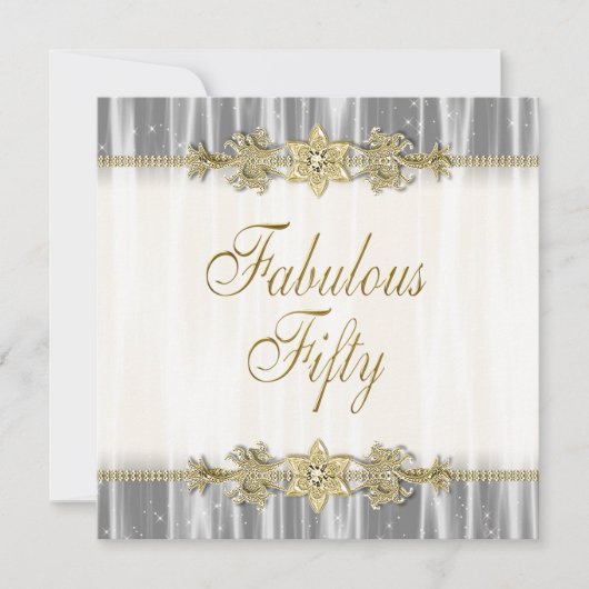 ブラック金ゴールドエレガント女性50thバースデーパーティー 招待状 (正面)