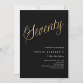 ブラック金ゴールドエレガント脚本70歳の誕生日 招待状 (正面)