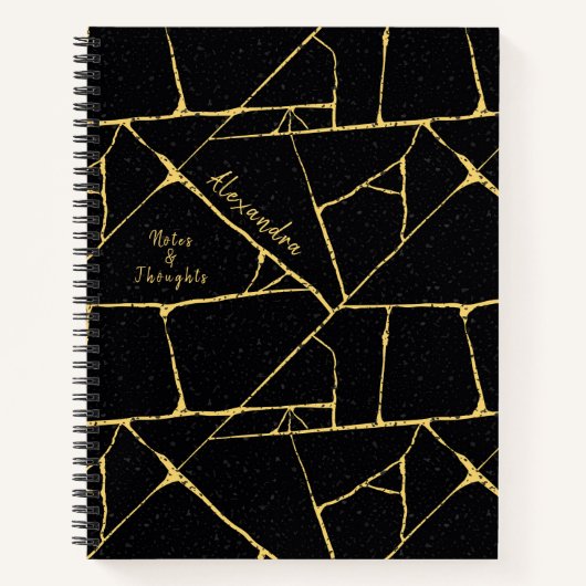 ブラック金ゴールドエレガント錦次日本の陶芸 ノートブック (正面)