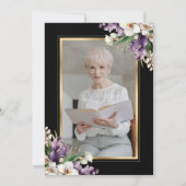 ブラック金ゴールドオーキッドフローラお祝いの写真 招待状 (裏面)