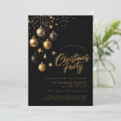 ブラック金ゴールドオーナメントスパークルスタークリスマスパーティー 招待状 (スタンド正面)