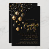 ブラック金ゴールドオーナメントスパークルスタークリスマスパーティー 招待状 (正面/裏面)
