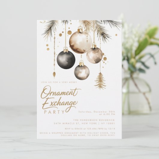 ブラック金ゴールドオーナメント交換クリスマスパーティー 招待状 (スタンド正面)