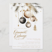 ブラック金ゴールドオーナメント交換クリスマスパーティー 招待状 (正面/裏面)