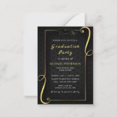 ブラック金ゴールドオーナメント額卒業招待状 ノートカード (正面)