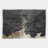 ブラック金ゴールドカウボーイ女性のカーボーイコウィドモノグラム キッチンタオル (横)
