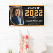 ブラック金ゴールドカスタムスクールロゴ写真卒業 横断幕 (インサイチュ)