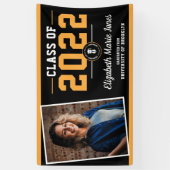 ブラック金ゴールドカスタムスクールロゴ写真卒業 横断幕 (縦)