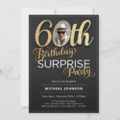 ブラック金ゴールドカスタムフォトサプライズ60誕生日 招待状 (正面)