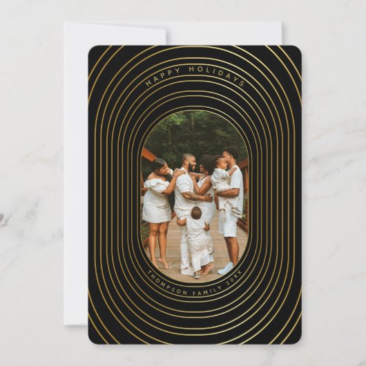 ブラック金ゴールドカスタムフォトファミリークリスマスカード (正面)