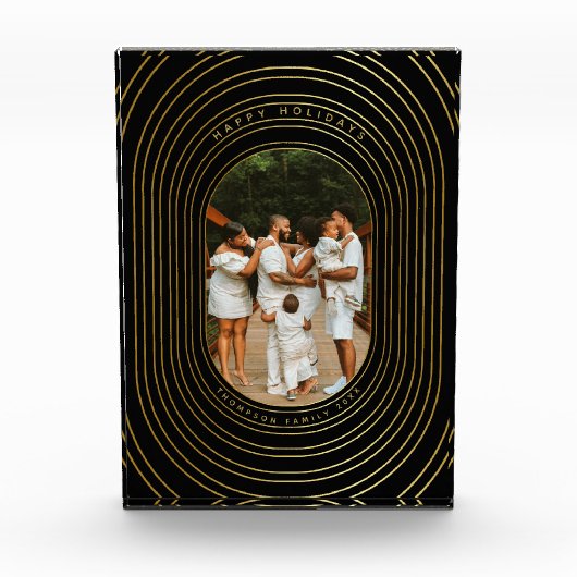 ブラック金ゴールドカスタムフォトファミリークリスマスブロック フォトブロック (正面)