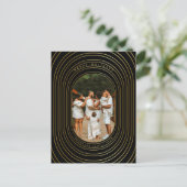 ブラック金ゴールドカスタムフォトファミリークリスマス シーズンポストカード (スタンド正面)