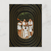 ブラック金ゴールドカスタムフォトファミリークリスマス シーズンポストカード (正面)