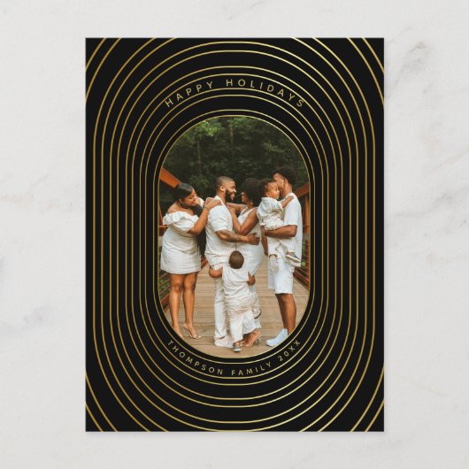 ブラック金ゴールドカスタムフォトファミリークリスマス シーズンポストカード (正面)