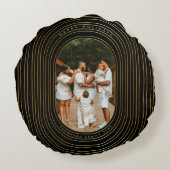 ブラック金ゴールドカスタムフォトファミリークリスマス ラウンドクッション (裏面)