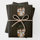 ブラック金ゴールドカスタムフォトファミリークリスマス ラッピングペーパーシート (インサイチュ)