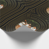 ブラック金ゴールドカスタムフォトファミリークリスマス ラッピングペーパー (角)