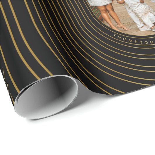 ブラック金ゴールドカスタムフォトファミリークリスマス ラッピングペーパー (ロールコーナー)