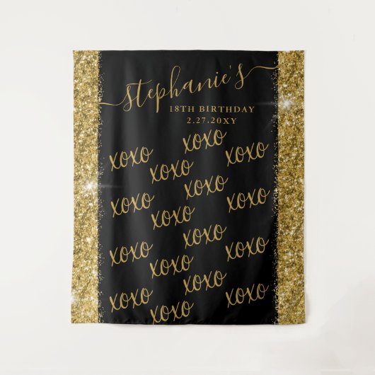 ブラック金ゴールドカスタムフォトブース自撮り写真背景 タペストリー (正面)