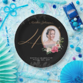 ブラック金ゴールドカスタムフローラ写真40歳の誕生日 ペーパープレート (パーティー)