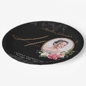 ブラック金ゴールドカスタムフローラ写真40歳の誕生日 ペーパープレート (アングル)