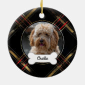ブラック金ゴールドカスタムプレイドPET子犬の写真 セラミックオーナメント (裏面)
