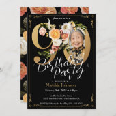 ブラック金ゴールドカスタムボホフローラ90誕生日 招待状 (正面/裏面)