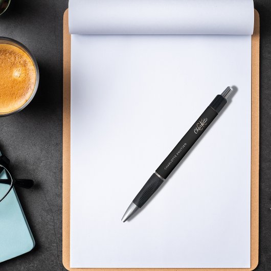 ブラック金ゴールドカスタムモノグラム名スクリプト ボールペン